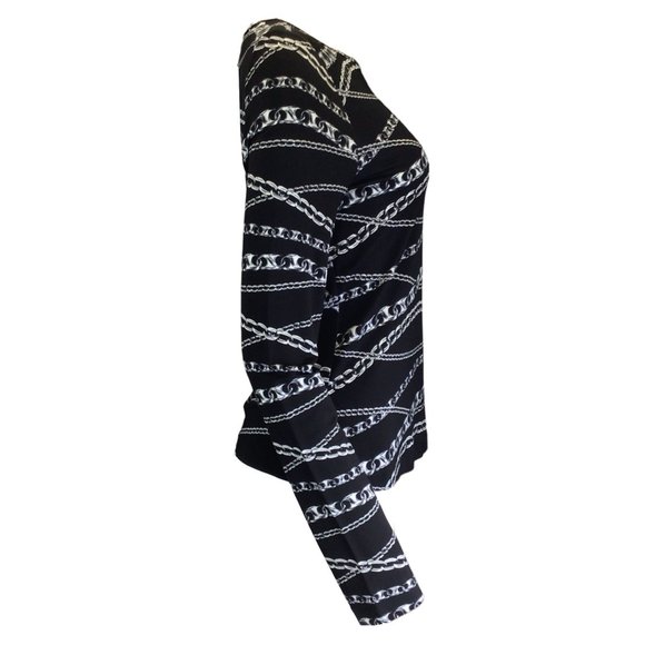 PACO RABANNE BLACK / SILVER CHAIN PRINT LONG SLEEVED STRETCH JERSEY TOP - Picture 2 of 5